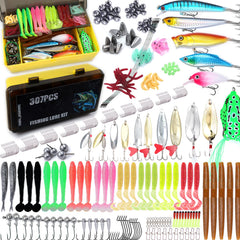 EXAURAFELIS 207-piece fishing lure set displayed in portable tackle box