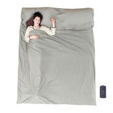 EXERMIL sleeping bag liner with full-zip shows king-size ease and easy access.