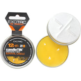 Exotac candleTIN small hot burn shows boiling-water capability for emergencies.