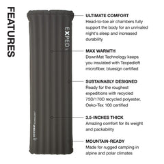 Exped Dura 8R DownMat technology close-up for warmth and ground insulation.