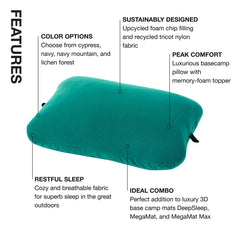 Exped Trailhead Pillow large in pack demonstrates compact travel-friendly size for easy carry.
