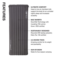 Exped Ultra 7R mat warmth with Downmat Technology against cold ground.