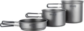 Explorer Bear titanium stackable 3-piece pot set ready for backpacking meals