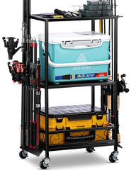 EXTCCT 10-rod fishing rod holder mounted in a garage