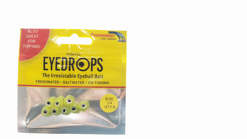 Close-up of eye-drop lure showing realistic eyes