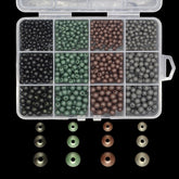 Eyebeads 1000pcs soft plastic round carp beads in dark colors (4mm, 5mm, 6mm) arranged for display