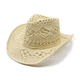 Eyebrune beige straw cowboy hat for women with wide brim