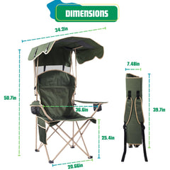 EZONE olive-green fabric on folding canopy chair for outdoor comfort.