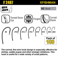 XFISHMAN F2487 curved bronze fly hook side view