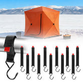 Fabflame ice fishing shelter coat hooks attached to an ice shelter pole