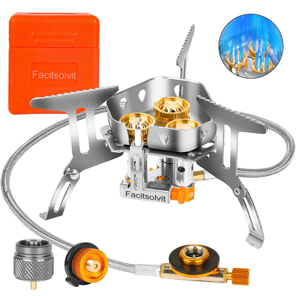 Facitsolvit 9900W windproof stove front view for outdoor cooking and durability.