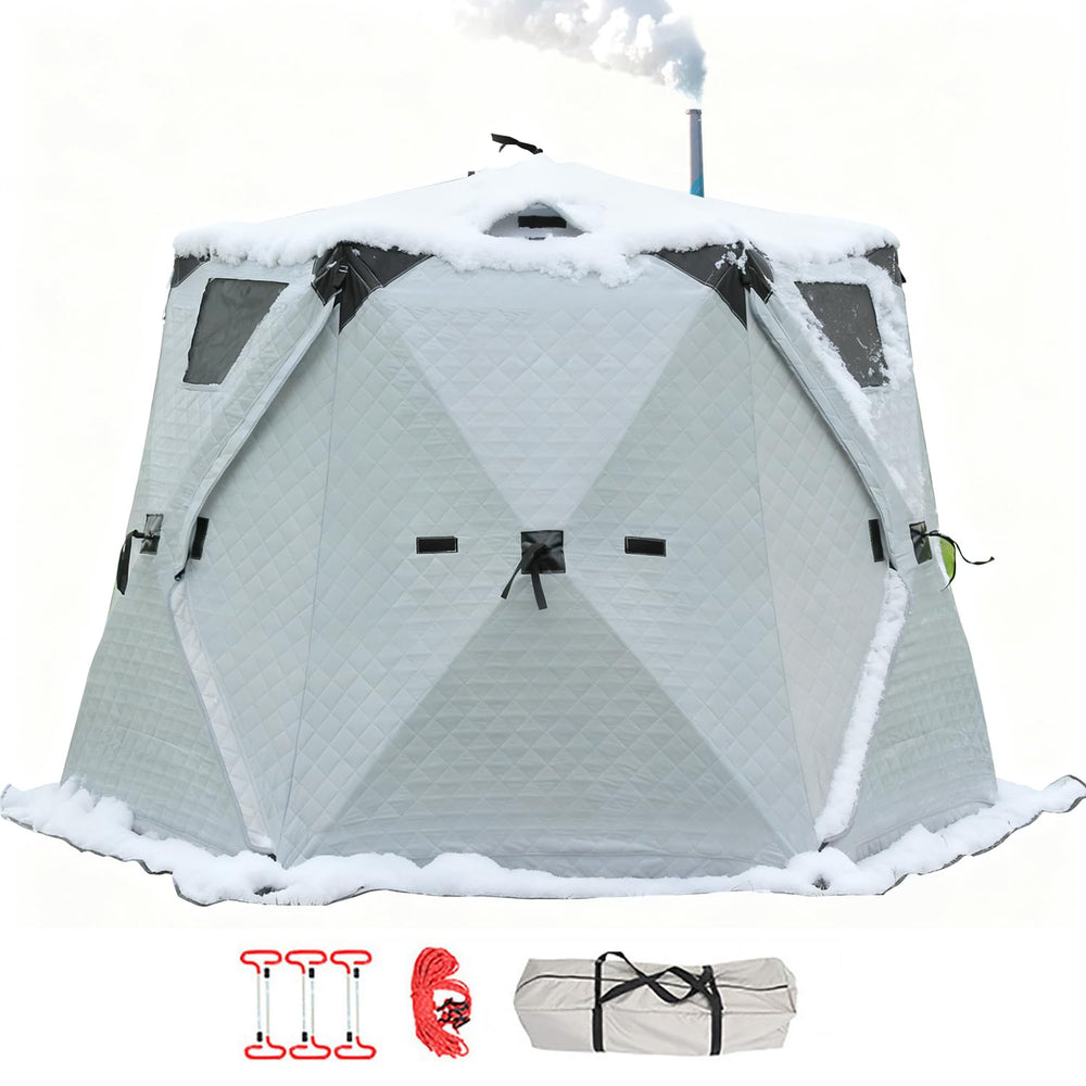 Factildfulzhan upgraded ice tent with stove jack for group winter fishing.