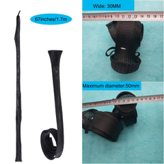 Eight black rod covers with attached lanyards