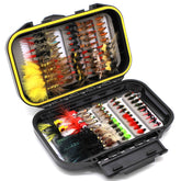 FAISOX waterproof fly box close-up showing organized flies for easy transport.