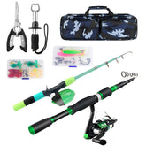Two telescopic fishing rods for adults and kids with a travel bag