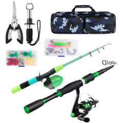 Two telescopic fishing rods for adults and kids with a travel bag