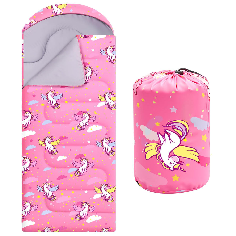Fanfanwin unicorn pink camping sleeping bag full view for outdoor comfort