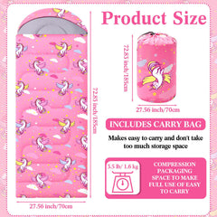 Fanfanwin unicorn pink camping sleeping bag open hood design for warmth readiness