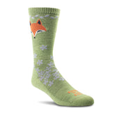 Farm to Feet Emeryville women's lightweight crew socks Mosstone on foot for all-day comfort