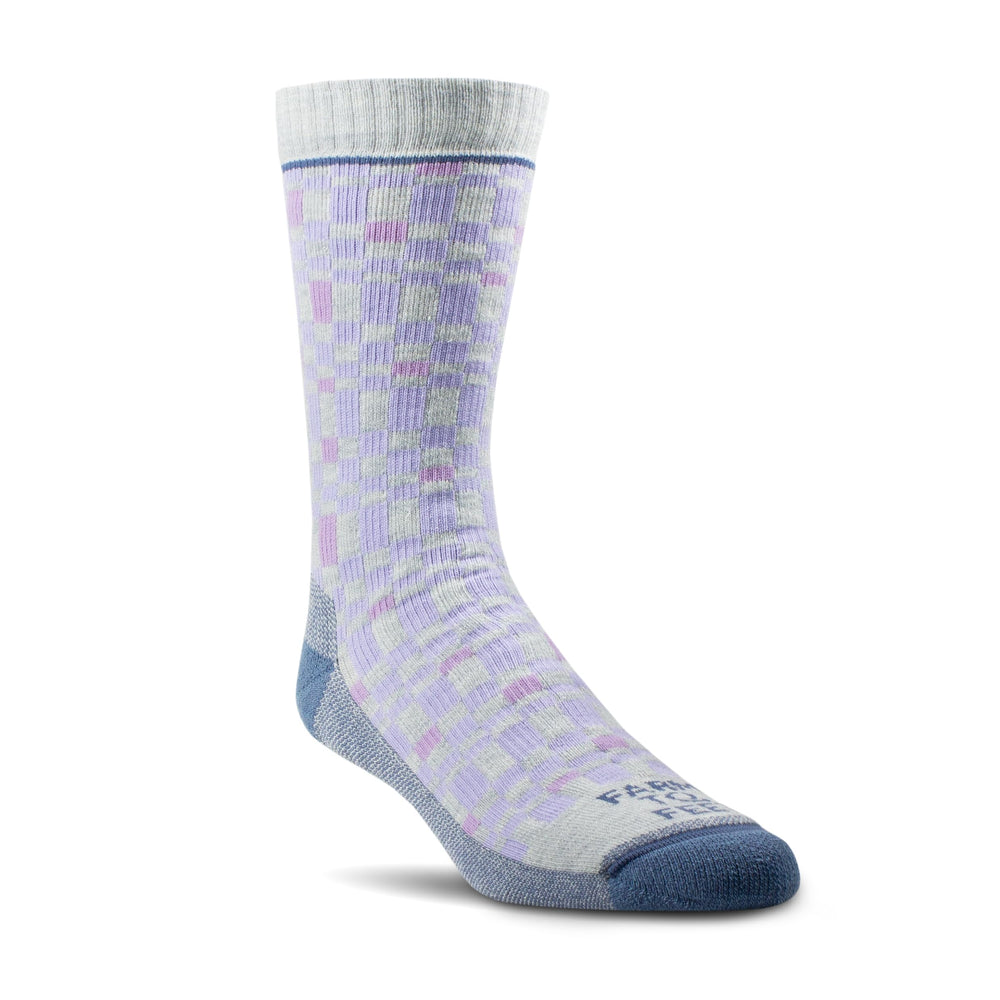 Farm to Feet Seattle full cushion crew socks in silver, front view, soft merino for daily comfort.