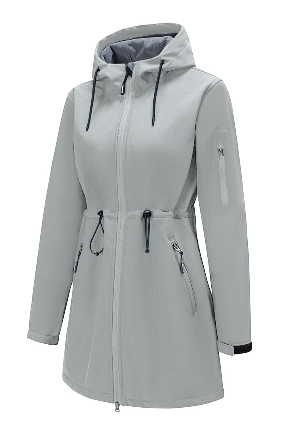 FARVALUE women's long softshell jacket with hood, waterproof for light rain commutes