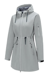 FARVALUE women's long softshell jacket with hood, waterproof for light rain commutes