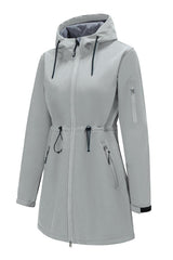 FARVALUE women's long softshell jacket with hood, waterproof for light rain commutes
