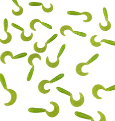 FastFish Megatail 3in soft-plastic curly-tail chartreuse lure enhances action in current.
