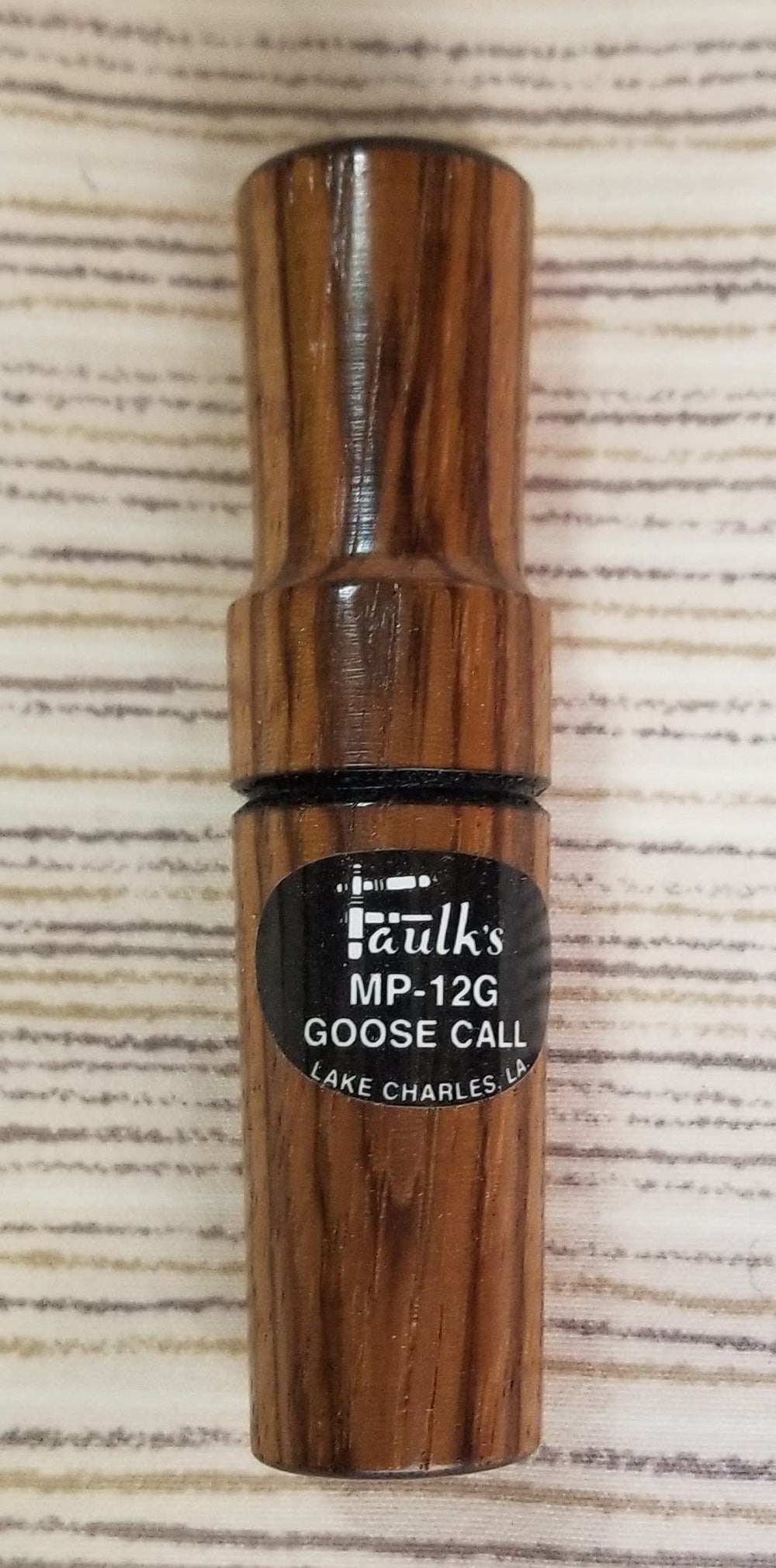 Faulk's Mini Pro Goose Call in brown, compact and hand-tuned for crisp field calling.