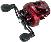 Favorite Soleus casting reel in red with left-hand retrieve for smooth casts.