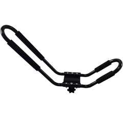 Foam padding and rubber base on FDB rack protect kayaks during transport