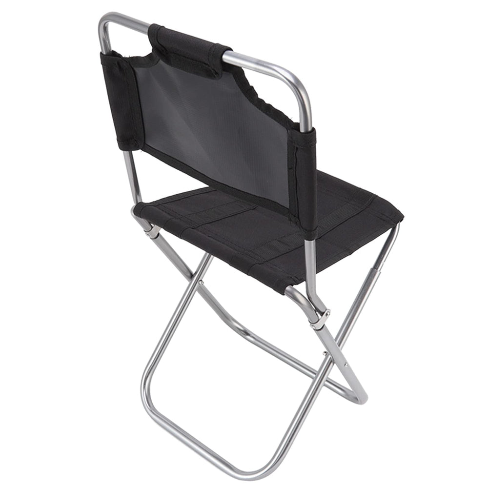 Fdit mini folding chair in black with Oxford seat for quick outdoor seating.