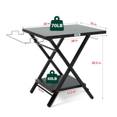 Feasto folding grill table compact storage for RVs and garages.