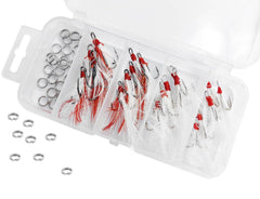 Feathered dressed treble hook red and white size 4/6