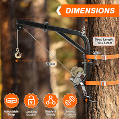 Feekoon deer hoist hand winch demonstrates smooth operation for solo hunting setups.