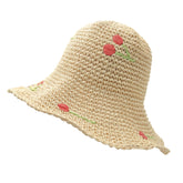Feelorna floral straw sun hat beige front view with rainbow pattern