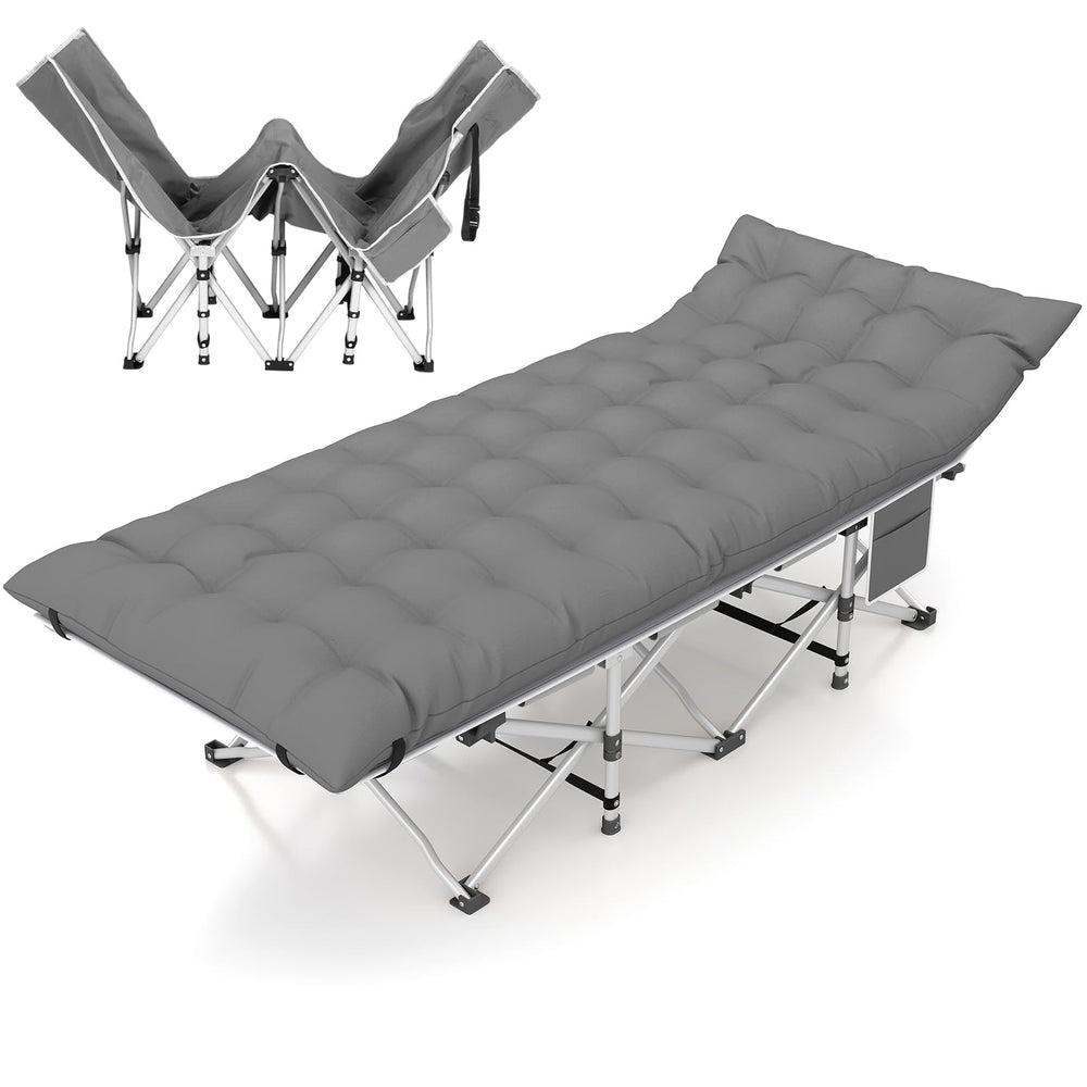 Fenbeli folding camping cot open with spacious bed for comfortable outdoor sleep.