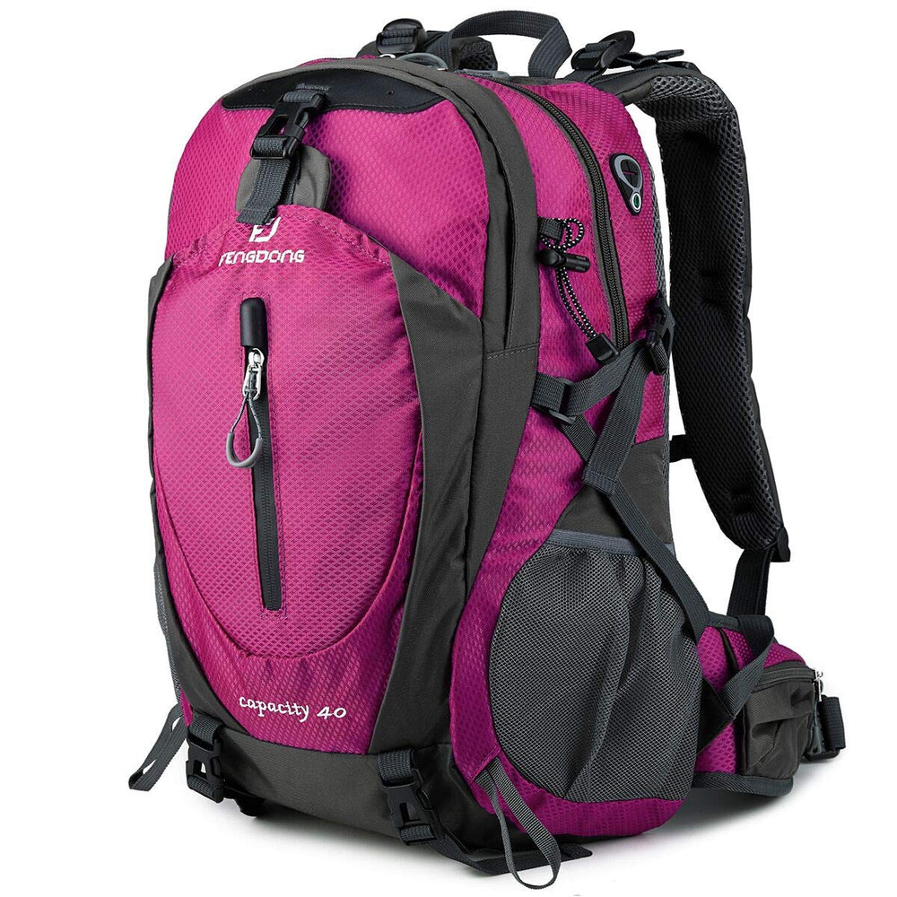 FENGDONG 40L waterproof pink daypack front view for hiking and travel