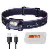 Fenix HM55R headlamp front view purple offers hands-free campsite illumination