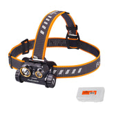 Fenix HM65R headlamp worn on head for hands-free night hiking illumination
