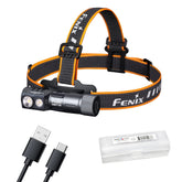Fenix HM71R headlamp spotlight at 2700 lumens for long-range visibility in the dark.