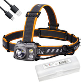 Fenix HP25R v2.0 front view headlamp showing balanced design for night adventures.