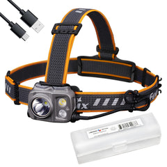 Fenix HP25R v2.0 front view headlamp showing balanced design for night adventures.