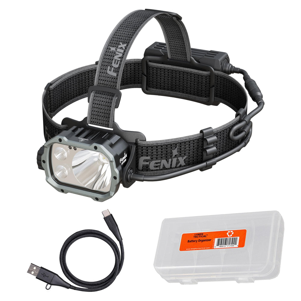 Fenix HP35R headlamp spotlight mode provides long-range visibility for night searches.