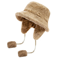 Hat with detachable ear flaps extended