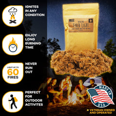 Fiber Light wax-infused tinder close-up for easy ignition.