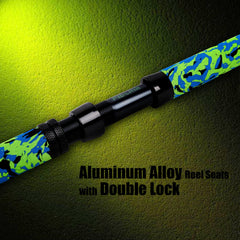 Fiblink rod with double-lock reel seat for a secure setup.