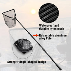 Fiblink landing net extended to 80 inches for reaching distant fish near cover