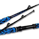 Fiblink saltwater offshore trolling rod top view shows robust construction for offshore fishing.