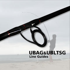 Fiblink ceramic guides close-up reduces friction for long, smooth casting.